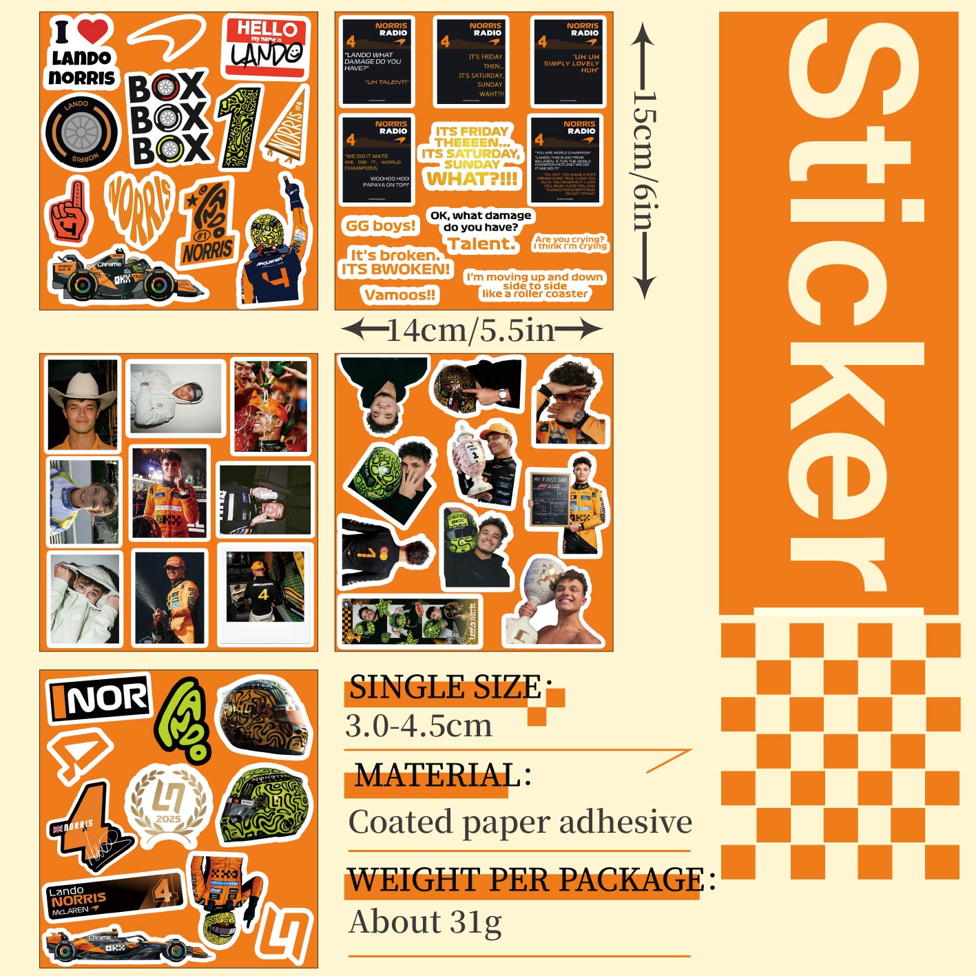 5-6 Sheets F1 Stickers, Norris - Supply Event ulasan dan harga